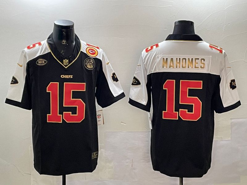 Men Kansas City Chiefs #15 Mahomes Black Thanksgiving three generations 2025 Nike Vapor Limited NFL Jersey style 2